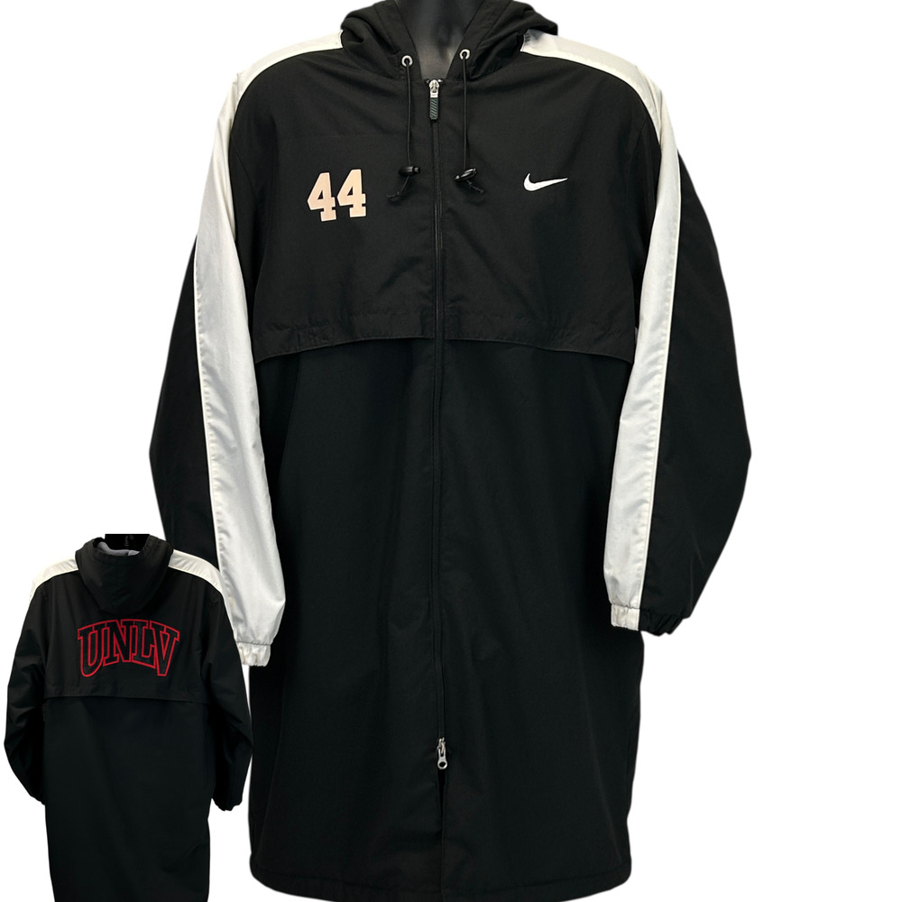 UNLV Team Issued 44 Hooded Jacket Black Parka Nike Fleece Lined Mens M Medium